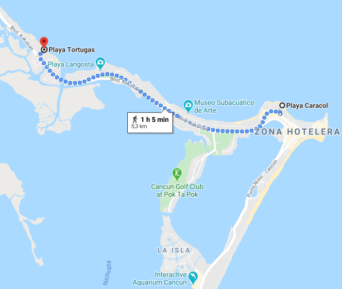 Cancún e sua zona hoteleira - nossa caminhada pelas praias de Cancún Fonte: Tamara Rumo ao Porto