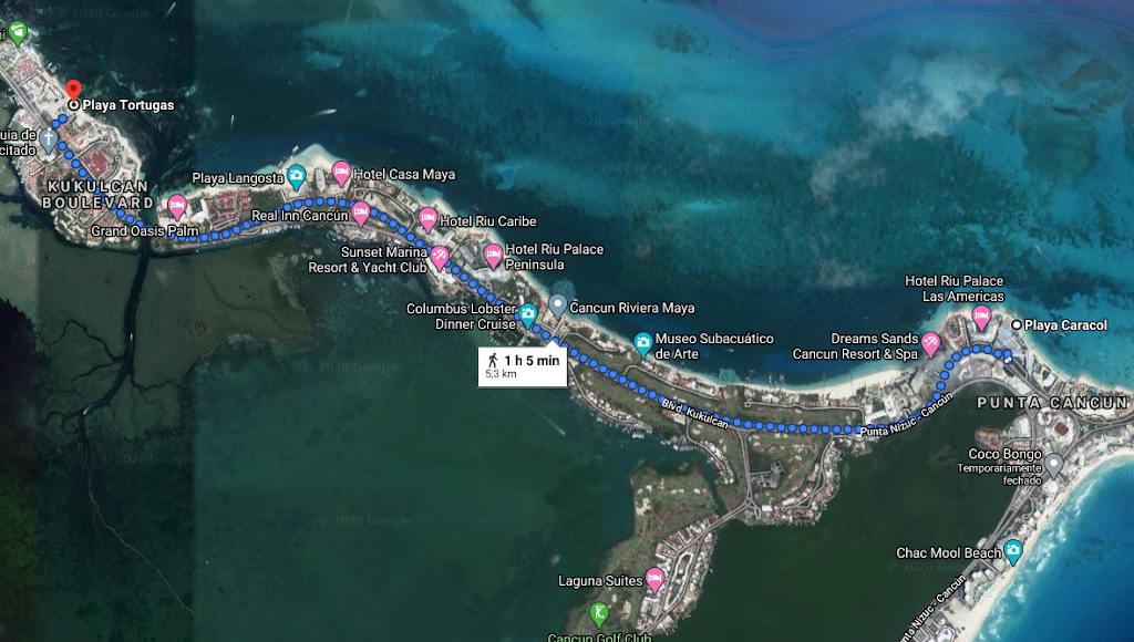 Cancún e sua zona hoteleira - nossa caminhada pelas praias de Cancún Fonte: Tamara Rumo ao Porto